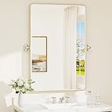 TETOTE Rechteckiger Badezimmerspiegel aus gebürstetem Nickel, schwenkbar, abgeschrägter Spiegel, schwenkbarer Metallrahmen, Badezimmer-Wandspiegel für moderne Bauernhaus-Dekoration, horizontal
