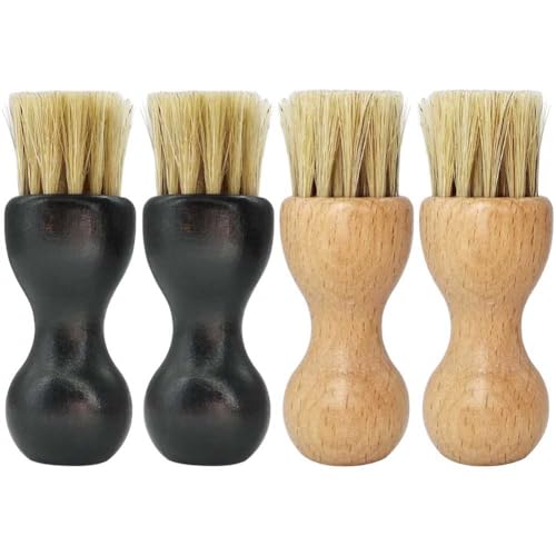 4 Pcs Shoes Shine Brushes Wooden Handle Shoes Polish Brushes Gourd Shape Shoe Cleaning Care Brushes Shoe Dauber Polish Applicator for Boots, Shoes and Other Leather