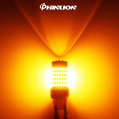 PHINLION 7443 7444 LED Amber Blinker Bulbs, Super Bright 2800 Lumens 103-SMD Dual Filament T20 WY21W 7440NA 7444NA LED Replacement for Vehicles Directional Turn Signal Lights, Orange Yellow