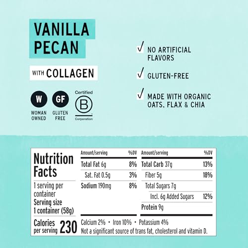 Image of Purely Elizabeth, Vanilla Pecan, Collagen Oatmeal Cups With Nut Butter Packet, Gluten-Free, 2 Ounce (Pack of 12)