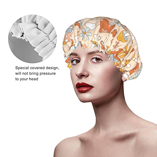 Cute Cartoon Mushrooms Shower Cap For Women Reusable Double Layers Waterproof Shower Hair Protector Peva Lined Shower Hat For All Long Hair Lengths, Stretchy Adjustable Shower Caps #TOP3