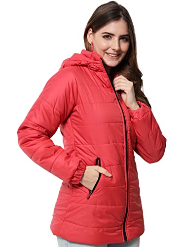 Image of KOTTY Women Nylon Peach Pink Solid Puffer Jacket
