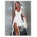 kimmymax Women Sexy V Neck Mini Dress Backless Side Slit Ruffle Hem Bodycon Mesh Short Dresses White