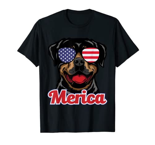 Merica Rottweiler Dog 4 luglio bandiera americana Maglietta