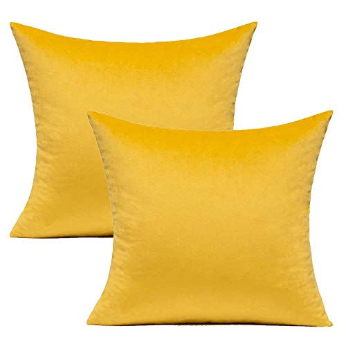 VAKADO 20x20 Inch Set of 2 Mustard Yellow Velvet Throw