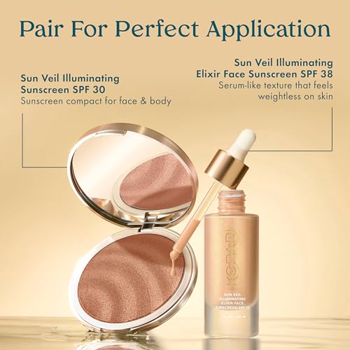 Image of Kopari Sun Veil Illuminating Elixir Face Sunscreen SPF 38 | Lightweight Face Sunscreen with Shea Butter & Mica | Buildable Mineral SPF, Radiant Golden Glow Finish