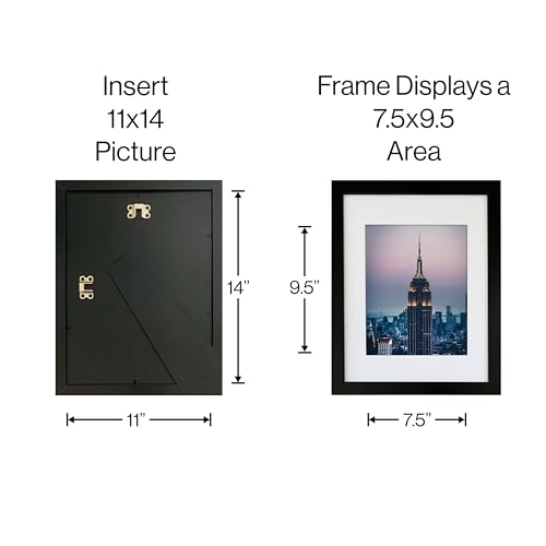 Frame Amo 11x14 Black Picture Frame with 7.5x9.5 White Mat Opening for 8x10 Image, 1 Inch Border, Acrylic Face, for Wall or Table - Thumbnail 4