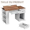 AeasyG Table de Dessin Ajustable Certifiée E1 – 60×120×76cm, 3 Tiroirs + 3 Étagères, Anti-pincement, Blanc pour Artisanat/Familial/Couture