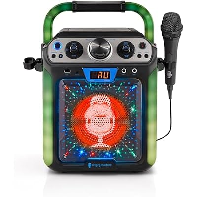 آلة الغناء Groove Cube Hype Retro Karaoke Machine مع CD+G وBluetooth وأضواء LED ومؤثرات صوتية ووصلة تلفزيون مثالية لحفلات الاسترجاع باللون الأسود/SML712BK
