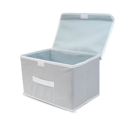 Image of Non-Woven Big Storage Box with Lid & Handles Foldable Cloth Storage Basket /Bin Ideal for Organizing Toys & Clothes (Grey, Pack of 1)