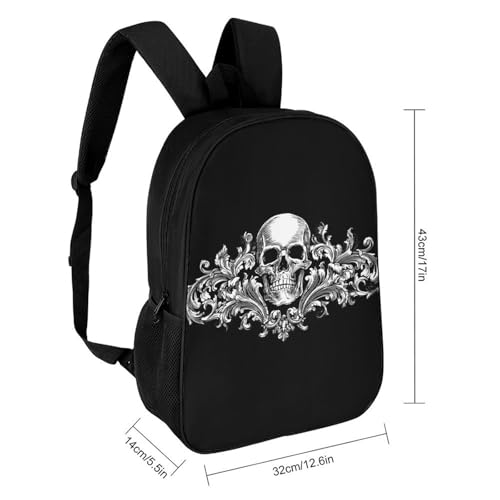 Skull Baroque Goth Floral Unisex Backpack 17" Casual Daypacks Simple Shoulders Bag for Camping Hiking Travel Gear2