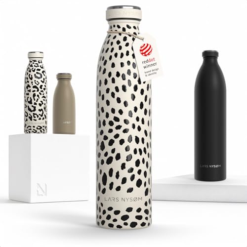 Image of LARS NYSOM Stainless Steel Insulated Water Bottle 12oz 17oz 25oz 34oz 51oz | Insulated Thermo Flask for Hot and Cold Beverages | Leakproof Drinking Bottle (Beige, 25.4oz)
