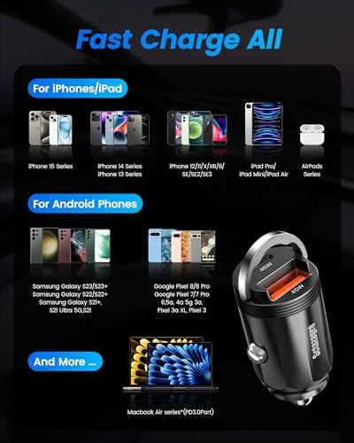 Sctazagre 90W USB C ładowarka do zapalniczki samochodowej, [PD/PPS45W+QC 3.0] szybka pamięć cygar USB łącznie ładowarka samochodowa mini metalowa do iPhone 14 13 12 Pro Max Samsung Huawei
