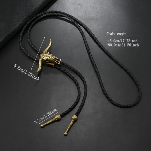Image of Joxevyia Bolo Tie for Men Vintage Cow Skull Leather Rope Western Cowboy Necktie Vintage Bola Tie Gift for Him
