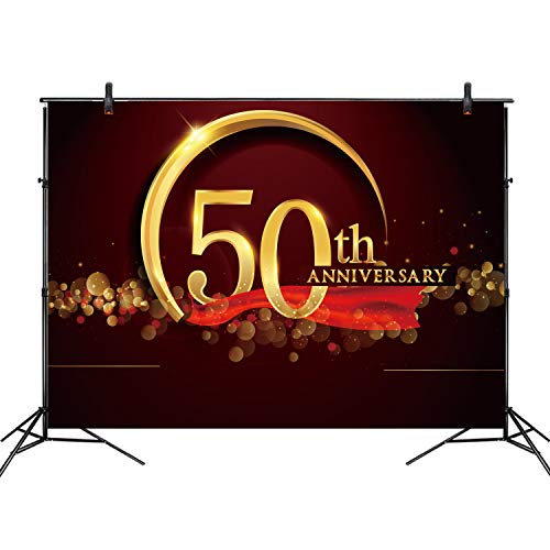 7 x 5 ft 50th Anniversary Photography Backdrop for Fifty Sign - 50th Birthday Durable Fabric 50th Wedding Anniversary Large Banner Backdrop Wallpaper Indoor Outdoor Party Decoration