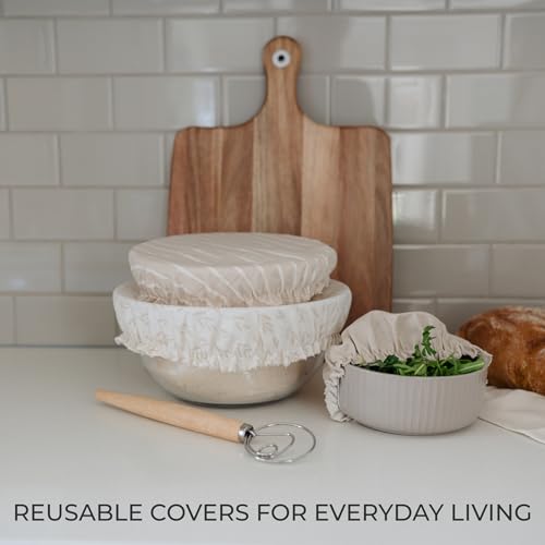 Beautiful Linen Cotton Blend Bowl Covers Set of 3 for Bread Proofing by KIBAGA - Used condition - Image 5