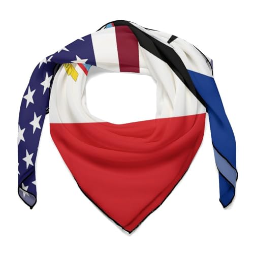 United States and Dutch Saint Martin Flag Bandanas for Women Satin Silk Head Scarf Multipurpose Square Scarves Clothing Accessories