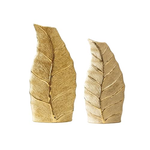 jarrones Grandes para decoración salón Jarrones de cerámica Leaf Home, artesanías Decorativas for Sala de Estar, colocaciones de Flores Decorativas Doradas florero Extra Grande (Size : L)