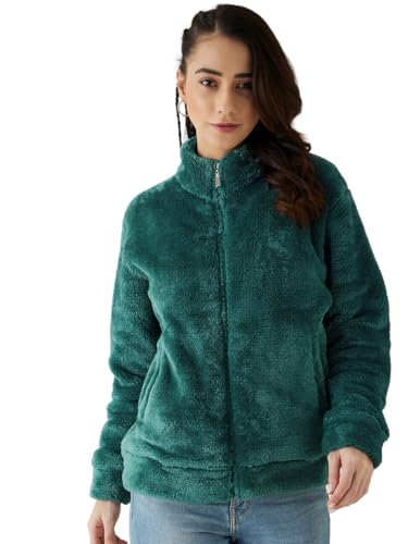 Image of Modeve Women Solid Full Sleeve Fur Standard Length Jacket For Winter
