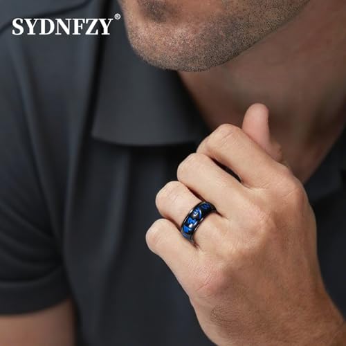 Anxiety Fidget Ring for Men - 8mm Glow-in-the-dark Viking Rune Stainless Steel Rotating Spinner Ring, Stress Relief Norse Symbol Jewelry Gift for Adults (Black, 8) — view 2