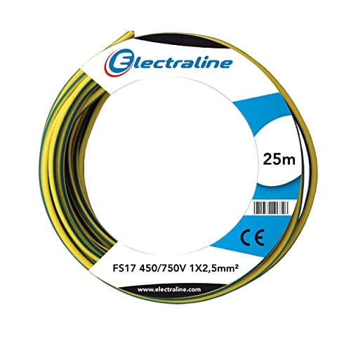 Electraline 13172 - Cable unipolar FS17, sección 1 x 2,5 mm², amarillo/verde, 25 m