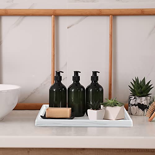 Sanbege 12" Large Ceramic Vanity Tray, Rectangle Perfume Plate Organizer, Jewelry Holder Dish, Non Slip Decorative Tray For Bathroom, Bedroom, Kitchen, Coffee Table (Marble White) #TOP5