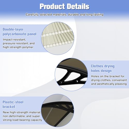Kryvolux Awning for Door Entrance 60x100cm/24x40in Window Exterior Canopy Patio Durable and Sturdy Multiple Scenarios Rain Uv Snow Protection Grey by Kryvolux - Used condition - Image 3