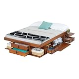 Cama de Madera Maciza con Almacenamiento 160x200 - Cama Matrimonial Bali con Somier, Ideal para Dormitorios Pequeños. Cama matrimonio.