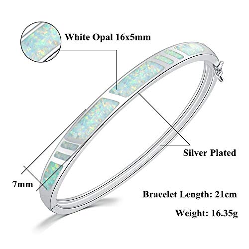 Cinily 14K White Gold Plated Opal Bangle Bracelet For Women Girls,White Fire Opal Jewelry Gift Gemstone Bangle Bracelet 8.26 Inch #TOP4