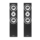 Fenton SHFT60B Black Floor Standing HiFi Tower Speakers - Pair of 350W 3-Way Home Theatre Stereo Floor Speakers with Bass Reflex Port & Dual 6.5" Drivers, Removable Grilles, 8 Ohms, Wood Finish