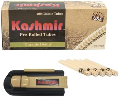 Kashmir Cigarette Tubes Organic 200 Count with Manual Cigarette Injector Machine Combo | Rolling Machine Kit with Pre Made Tubes | Easy Fill Cigarette Roller Kit for Home Use Accessories