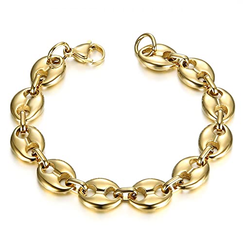 BOBIJOO Jewelry - Bracelet Grain de Café Homme Femme Acier Inoxydable 316L Or Doré Plaqué PVD 21cm 4 Largeurs - Doré 11mm