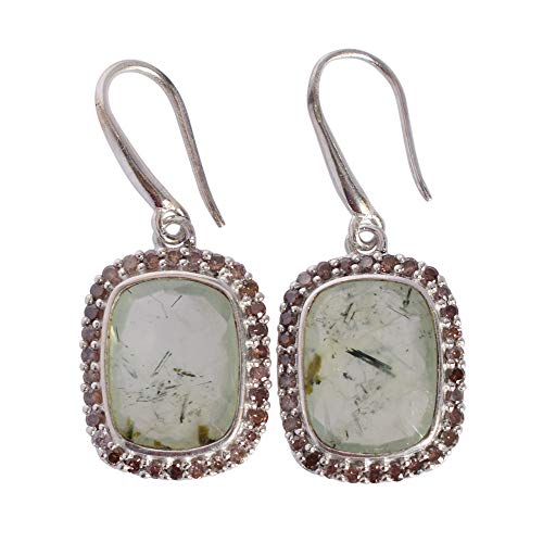 Boucles d'oreilles rectangulaires quartz fumé et préhnite cabochon pour femme