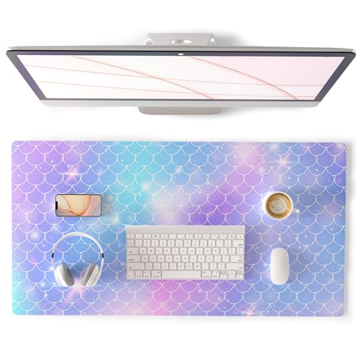 QiyI PU Leather Large Mouse Pad, 31.5" x 15.7", Gradient Fish Scales