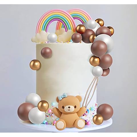 3D Bear Balls Cake Toppers Mini Balloon Cake Topper Colorful Foam Balls Pearl Ball Cake Decorations for Birthday Baby Shower Wedding Party (Blue) Cover