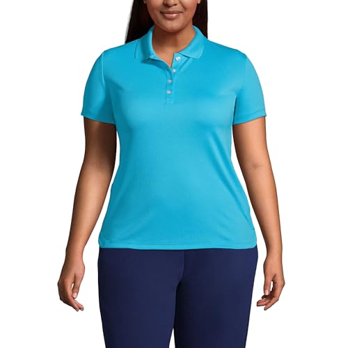 Lands' End Womens Short Sleeve Solid Active Polo Shirt Brilliant Turquoise Plus 2X