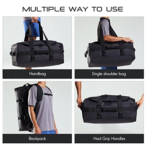 Haimont Travel Duffel Backpack Bag 60L For Men Large Sports Duffle Bags With Backpack Straps For Hiking Camping Gym Workout, Water Resistant, Black #TOP4
