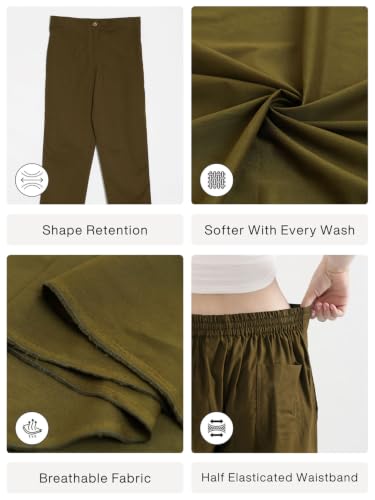 Image of SAADAA Women's Airy Linen Straight Pants | Regular Fit Trousers | Half Elasticated with Drawstrings & Buttons | 4 Pockets | Everyday & Office Wear