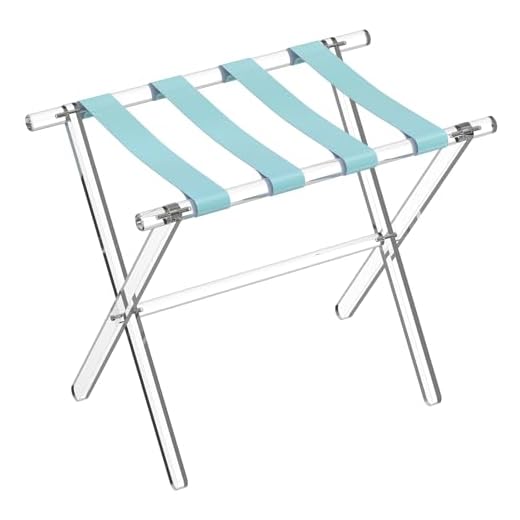Sumerflos Acrylic Luggage Rack for Guest Room - Foldable Suitcase Stand with Leather Straps for Bedroom Living Room Hotel Heavy-Duty, Holds up to 50-100 lb lightweight Space Saving (Blue & Handle - 1 Pcs)