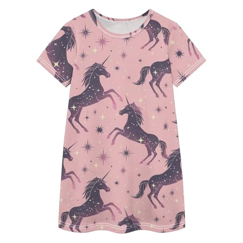 Vestido de manga corta de algodón de unicornios para niña de 2 a 8 años