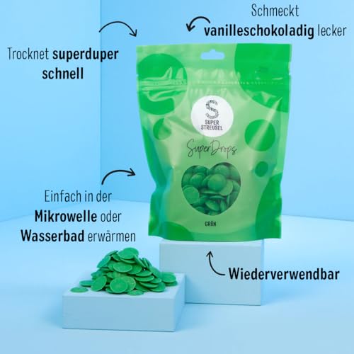 SuperDrops Grün 300g | Cake Melts Deko Melts Candy Melts Cake Drip Cake Glasur Kuvertüre Kuchenglasur | Deco Melt Kuchen Fondant Icing Kuchenglasur Grün Lebensmittelfarbe Glaze