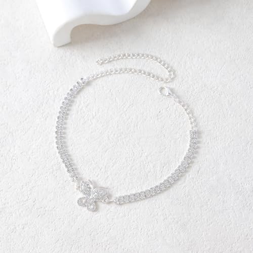 Image of Sora Tuki Ankle Bracelets for Women Waterproof Butterfly Heart Cross Anklets for Women Tennis Rhinestone Anklet Bracelet Large Plus Size Anklets Big Ankle Beach Summer Foot Jewelry