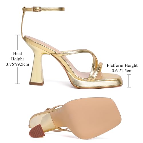 Image of Reitoye Strappy Heels for Women Platform High Chunky Heels Square Open Toe Heeled Sandals Ankle Strap Block Heels