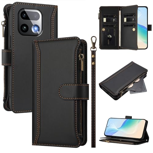 linsuyu Cover Compatible with Realme 16 Pro+ 5G,Compatible with Realme 16 Pro+ 5G Zipper Dual Card Slot Wallet Phone Case Black