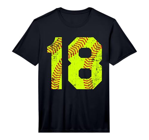 Vintage Softball 18 Jersey Number Performance T-Shirt