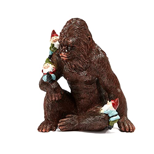 Gorilla Bigfoot With Gnomes Statue, Lawn Sculpture - Harambe Adorable Garden Decor, Garden Art Décor, Durable Colorful Indoor & Outdoor Animal Ornament - Flowers Lawn, Yard, Patio, 6.3” High X 6.3” W #TOP2