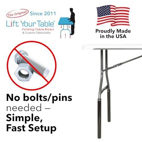 Lift Your Table® Folding Table Risers - Bar Height (Non-Slip Foot) - Made in The USA, Heavy Duty, Sturdy, Portable, Easy-to-Use Extensions Raise Bent Leg Folding Tables (Set of 4)