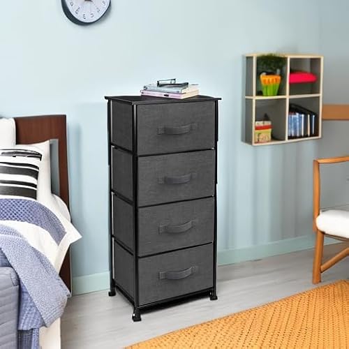 Sorbus Nightstand with 4 Drawers - Bedside Furniture & Night Stand End Table Dresser with Steel Frame, Wood Top, Easy Pull Fabric Bins for Home, Bedroom Accessories, Office & Dorm — view 6