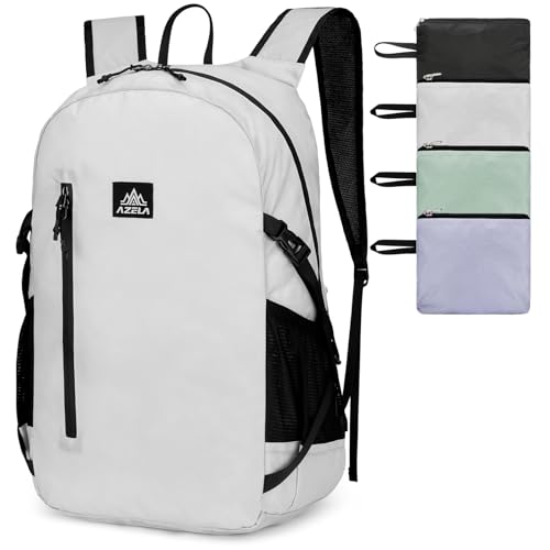 Image of Outplea 20L Packable Hiking Backpack Women Men, Ultralight Nylon Rucksack, Folding Casual Daypack for Traveling Camping Schooling Daily, Light Grey