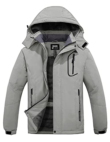 Skieer Men's Warm Ski Jacket Windproof Climbing Winter Raincoat(Light Grey,Large) #TOP15